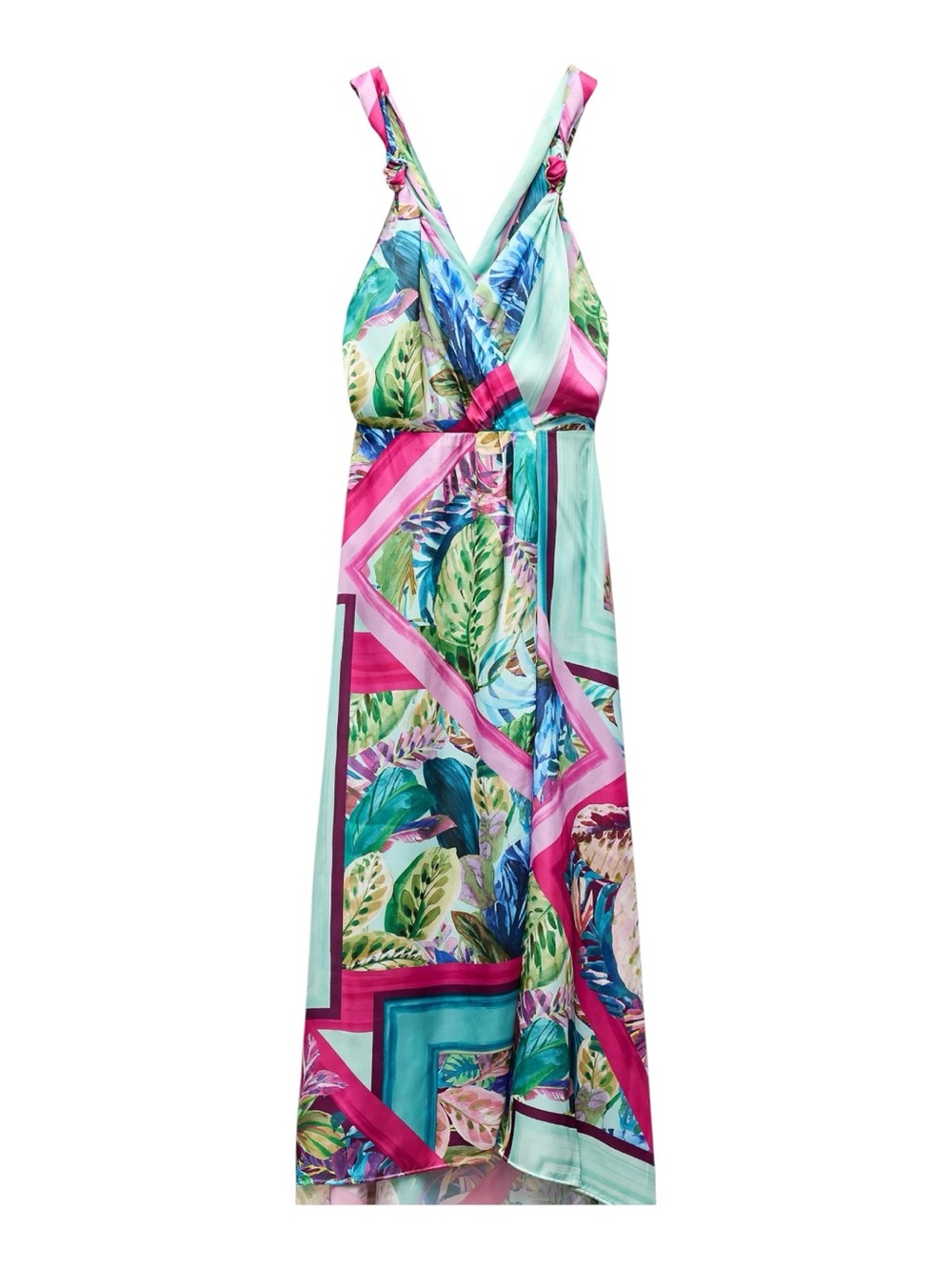 Zara Satin Effect Tropical Print Midi Dress NWT Size M Colorful Resort Vacation - Picture 7 of 9
